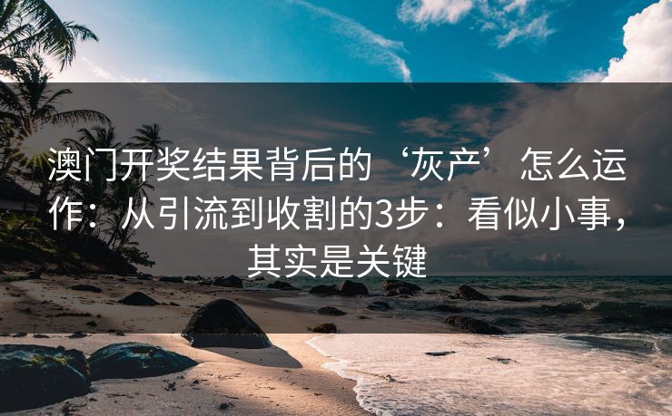 澳门开奖结果背后的‘灰产’怎么运作：从引流到收割的3步：看似小事，其实是关键